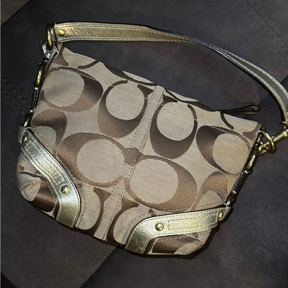 Coach Brown and Gold Shoulder Bag